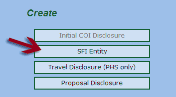Create SFI Entity screen